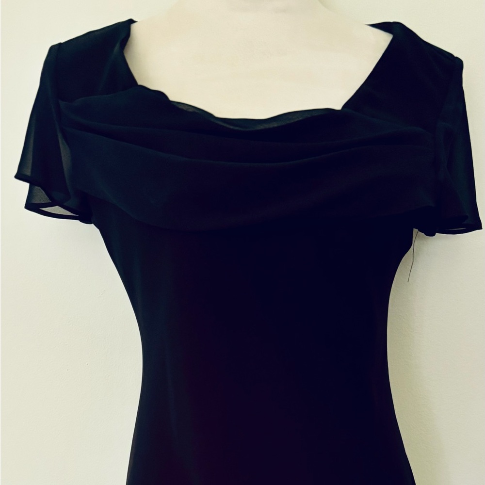 NWT Dress Barn Sz 6 Black Midi  Boatneck Sheath Dress with Flutter Sleeves